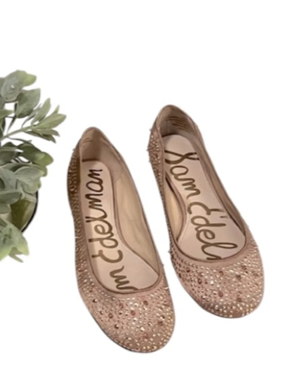 Sam Edelman Woman’s Jolie Leather Sparkle Rose Gold Studded Ballet Flats Sz 6